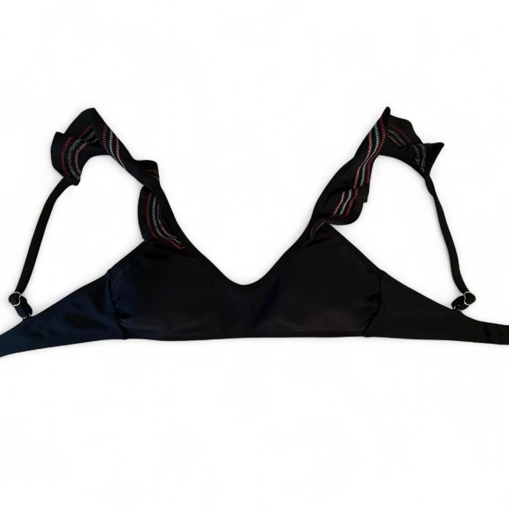 Black Xhilaration Bikini Top with Ruffle spaghetti straps and clasp back - Picture 2 of 5